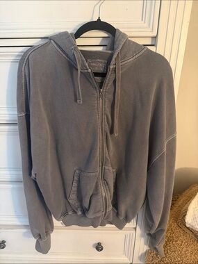 Mikuta Women's Gray Zip-Front Cowl Hoodie Sweater